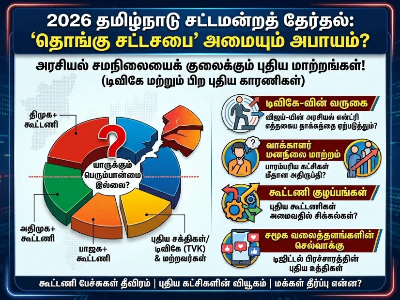 2026 தமிழ்நாடு தேர்தல்: ' தொங்கு சட்டசபை'வாய்ப்பு அதிகம்? – அரசியல் சமநிலையை குலைக்கும் புதிய மாற்றங்கள்!