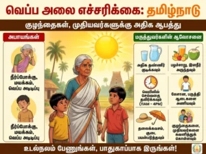 தமிழகத்தில் வெப்ப அலை எச்சரிக்கை: குழந்தைகள், முதியவர்கள் அதிக ஆபத்து - மருத்துவர்கள் முக்கிய அறிவுரை