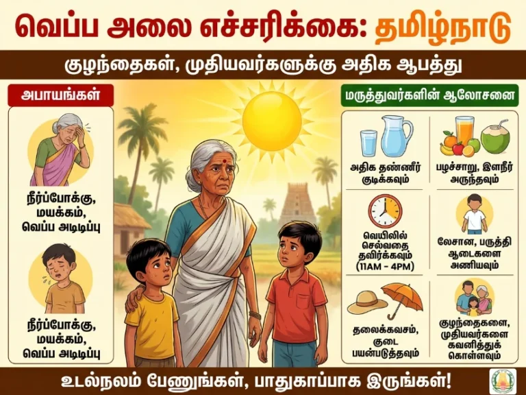 தமிழகத்தில் வெப்ப அலை எச்சரிக்கை: குழந்தைகள், முதியவர்கள் அதிக ஆபத்து - மருத்துவர்கள் முக்கிய அறிவுரை
