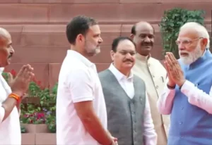 Rare moment in Parliament: Conversation between Narendra Modi and Rahul Gandhi goes viral.