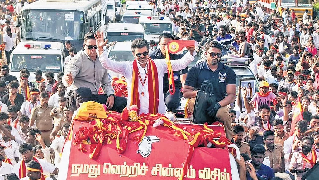 Actor-turned-politician Vijay addresses a massive crowd at Kanyakumari rally, outlining his vision to transform Tamil Nadu into India’s AI and digital capital.
