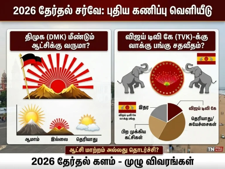 2026 தேர்தல் சர்வே: DMK மீண்டும் ஆட்சி? விஜய் TVKக்கு எவ்வளவு வாக்கு? புதிய கணிப்பு வெளியீடு