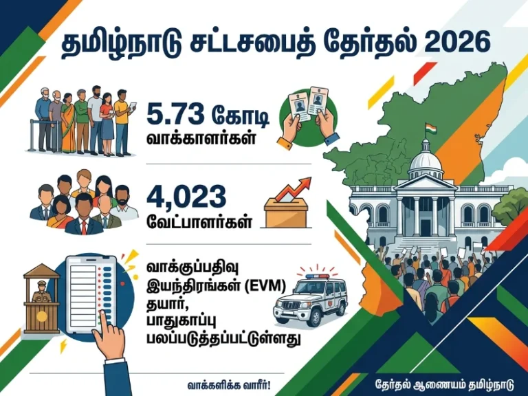 Over 57.3 million voters in Tamil Nadu prepare to decide the political future of 4,023 candidates in the 2026 Assembly elections as EVMs are deployed and security measures intensified.
