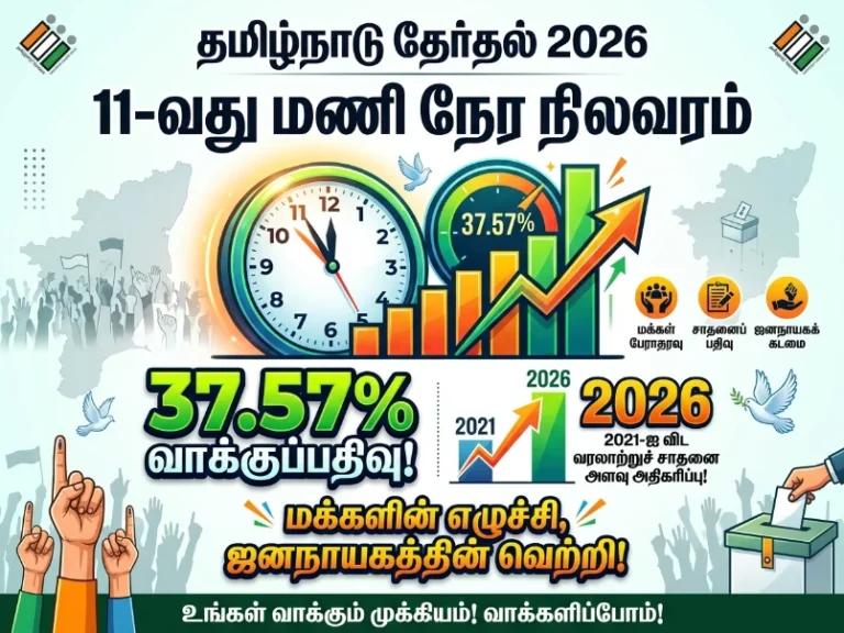 Tamil Nadu Election 2026 sees 37.57% voter turnout by 11 AM, marking a record increase compared to 2021 elections.