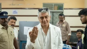 Ajith Kumar during Tamil Nadu Election 2026 voting as the “No Need” remark sparks controversy, with M. K. Stalin responding before Ajith’s team issues a clarification.