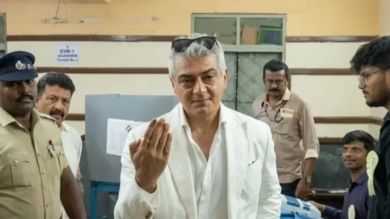 Ajith Kumar during Tamil Nadu Election 2026 voting as the “No Need” remark sparks controversy, with M. K. Stalin responding before Ajith’s team issues a clarification.