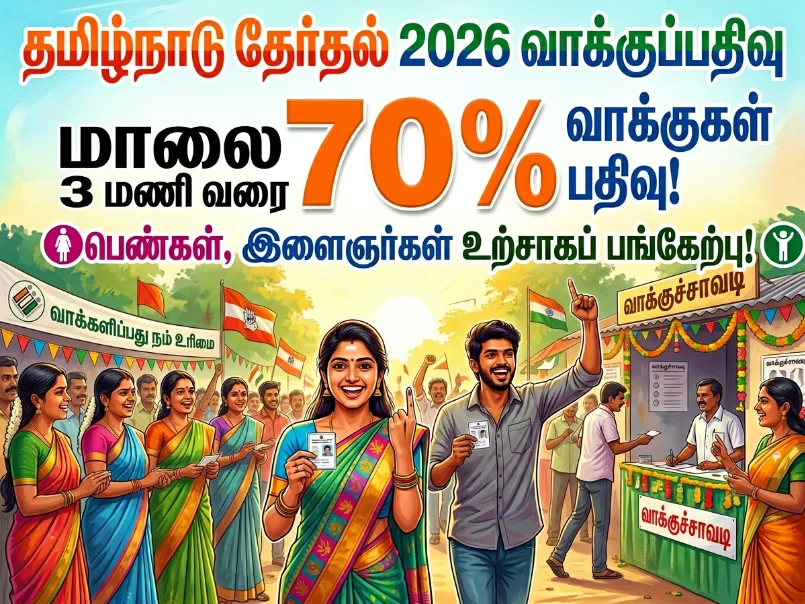 Tamil Nadu Election 2026 sees 70% voter turnout by 3 PM, with strong participation from women and youth voters