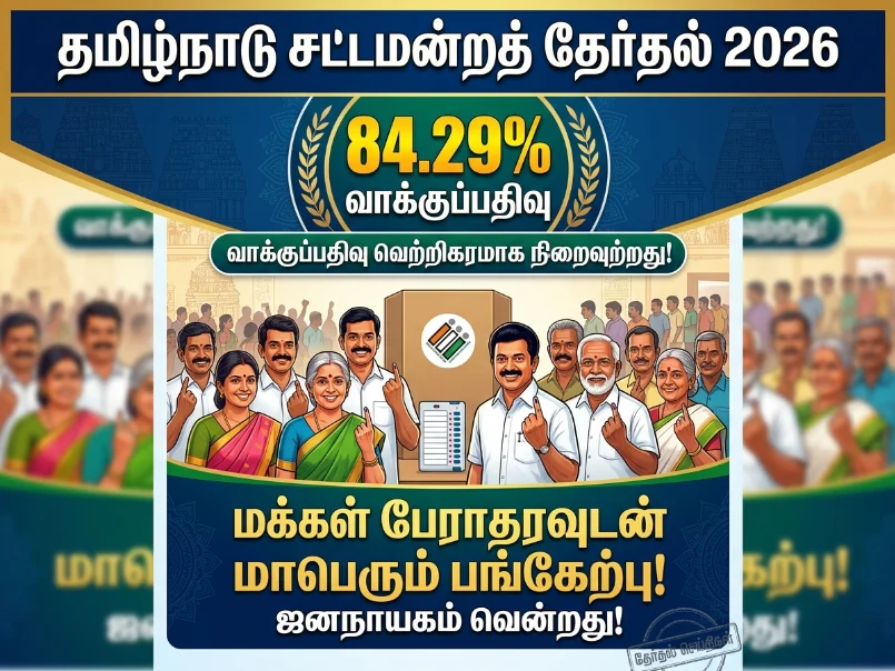 Tamil Nadu Assembly Election 2026 records 84.29% voter turnout, marking strong public participation at the close of polling.