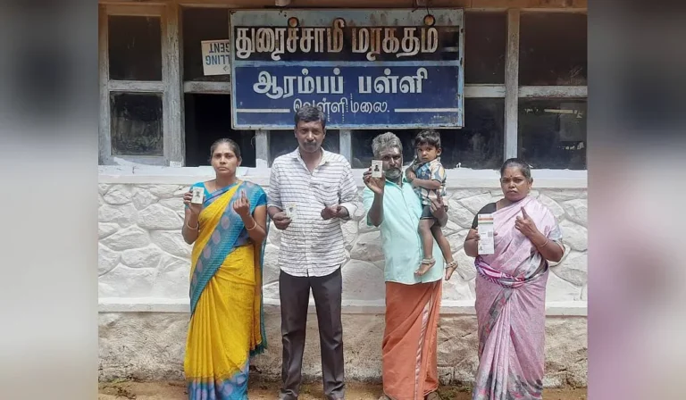 Theni: 100% voter turnout at Vellimalai small polling booth — five voters set an inspiring example of awareness