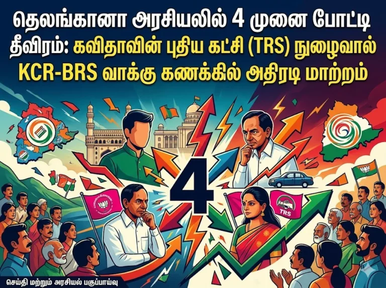 Telangana political four-corner contest intensifies as K. Kavitha’s new party entry triggers a major shift in TRS/BRS vote calculations under KCR’s leadership.