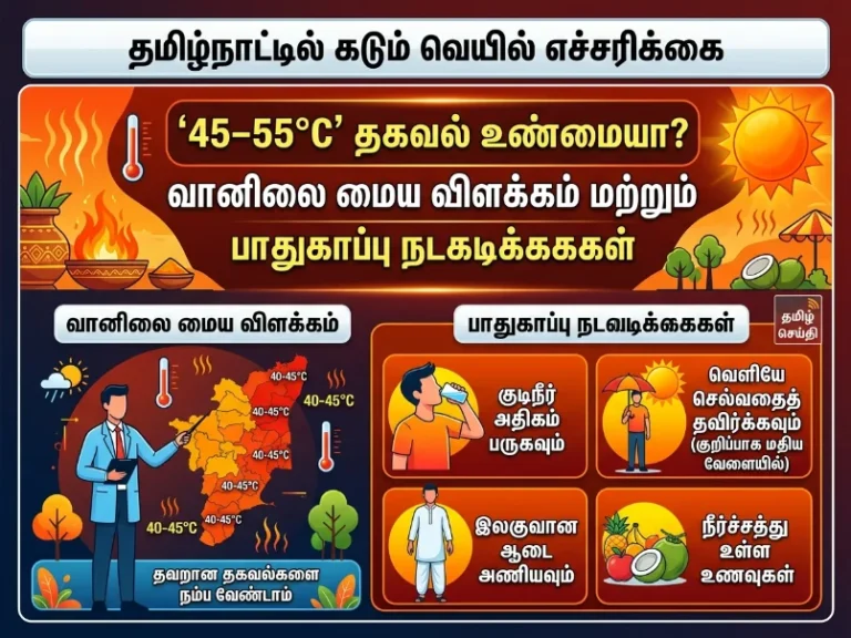 தமிழ்நாட்டில் கடும் வெப்ப அலை எச்சரிக்கை: '45–55°C' தகவல் உண்மையா? IMD விளக்கம் மற்றும் பாதுகாப்பு வழிமுறைகள்
