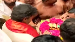 Actor Vijay offers prayers at Tiruchendur Murugan Temple during ‘Sathru Samhara Yagam’ ahead of vote counting, sparking political and spiritual buzz in Tamil Nadu.