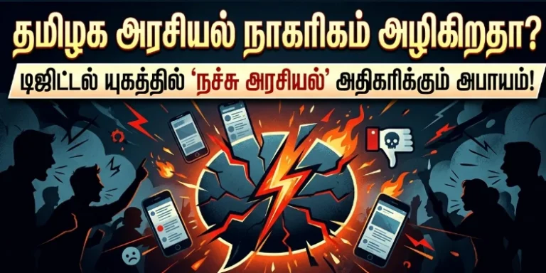 தமிழ்நாடு அரசியல் உரையாடல் வீழ்ச்சி: டிஜிட்டல் யுகத்தில் ‘நச்சு அரசியல்’ வளர்ச்சியா – ஆசையின் கட்டுரை எழுப்பும் கேள்விகள் 20 தமிழ்நாடு அரசியல் உரையாடல் வீழ்ச்சி: டிஜிட்டல் யுகத்தில் ‘நச்சு அரசியல்’ வளர்ச்சியா – ஆசையின் கட்டுரை எழுப்பும் கேள்விகள்