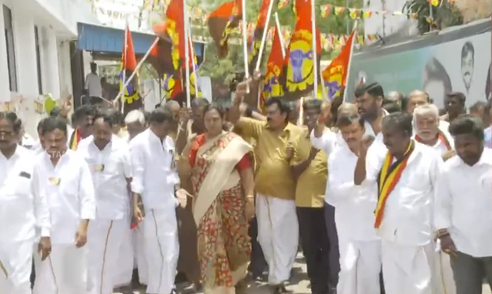 Premalatha Vijayakanth pays tribute at Captain Vijayakanth memorial on May Day 2026, vows to continue workers’ rights struggle in Captain’s path