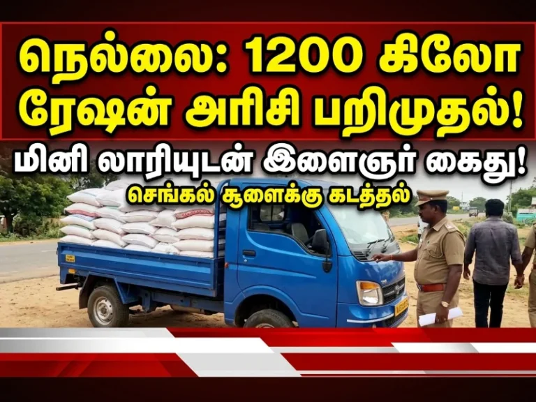 Nellai police seize 1200 kg ration rice smuggled to brick kiln, youth arrested with mini lorry in major crackdown