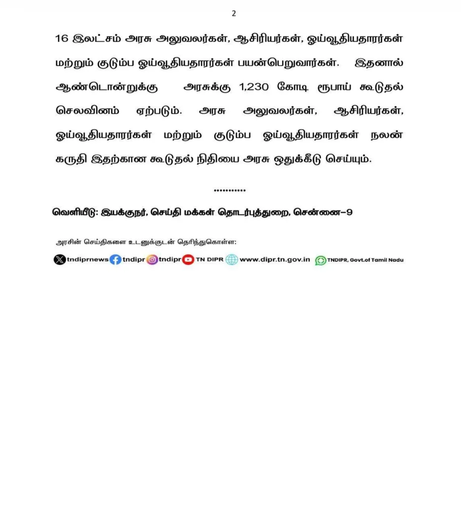 தமிழ்நாடு அரசு ஊழியர்களுக்கு அகவிலைப்படி உயர்வு 01.01.2026 முதல் அமல் - முதல்வர் ச. ஜோசப் விஜய் அறிவிப்பு 2 image 310