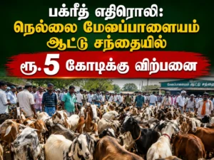 Bakrid 2026 rush boosts sheep sales at Melapalayam Goat Market in Tirunelveli, with traders recording nearly Rs.5 crore business ahead of the festival celebrations in Tamil Nadu.