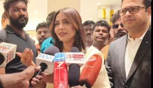 Actress Aishwarya Lakshmi viral interview in Valliyoor, Nellai expressing regret over not voting for Vijay and supporting TVK political entry