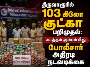 திருவாரூரில் 103 கிலோ குட்கா பறிமுதல்: கடத்தல் கும்பல் மீது போலீசார் அதிரடி நடவடிக்கை