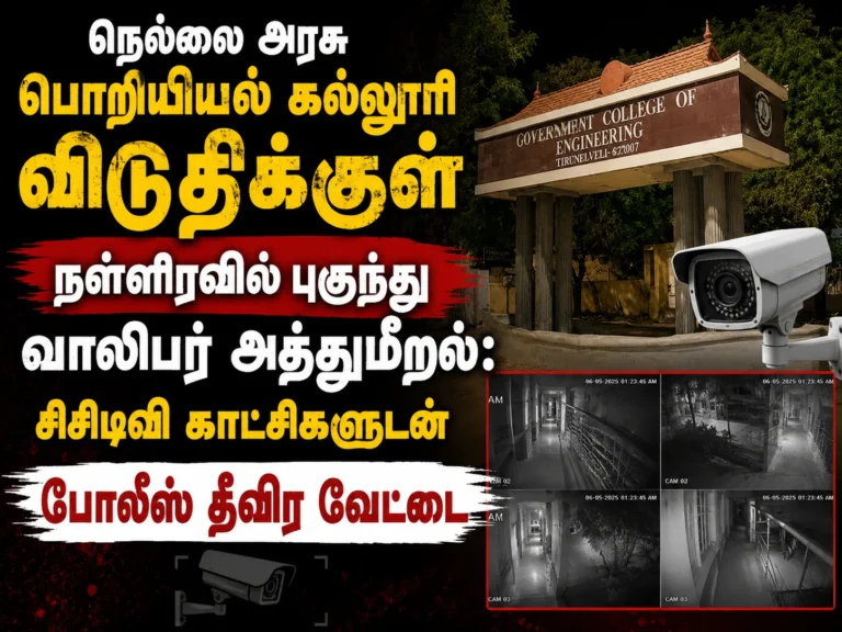 நெல்லை அரசு பொறியியல் கல்லூரி மாணவிகள் விடுதிக்குள் நள்ளிரவில் புகுந்து வாலிபர் அத்துமீறல்: சிசிடிவி காட்சிகளுடன் போலீஸ் தீவிர வேட்டை 4 Nellai Government Engineering College girls hostel security breach: Youth trespasses into hostel at midnight, CCTV footage sparks intense police hunt