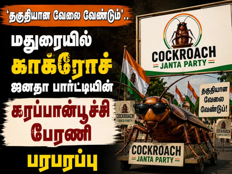 தகுதியான வேலை வேண்டும்’.. மதுரையில் காக்ரோச் ஜனதா பார்ட்டியின் கரப்பான்பூச்சி பேரணி பரபரப்பு 3 Cockroach Janata Party stages unique protest rally in Madurai demanding qualified jobs for educated youth