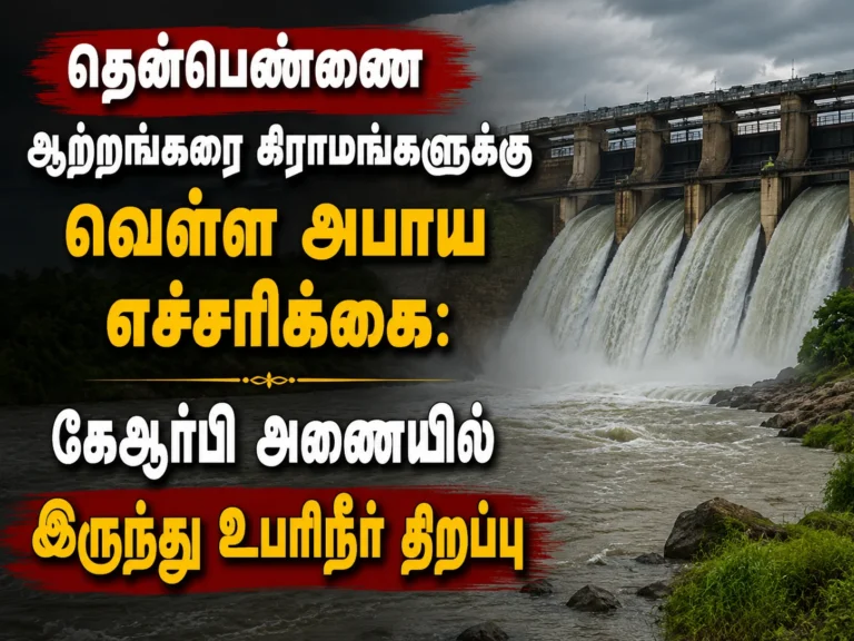 தென்பெண்ணை ஆற்றங்கரை கிராமங்களுக்கு வெள்ள அபாய எச்சரிக்கை: கேஆர்பி அணையில் இருந்து உபரிநீர் திறப்பு 19 Flood Alert Issued for Thenpennai Riverbank Villages as Surplus Water Released from KRP Dam