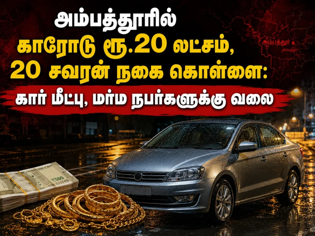 அம்பத்தூரில் காரோடு ரூ.20 லட்சம், 20 சவரன் நகை கொள்ளை: கார் மீட்பு, மர்ம நபர்களுக்கு வலை 6 image 581