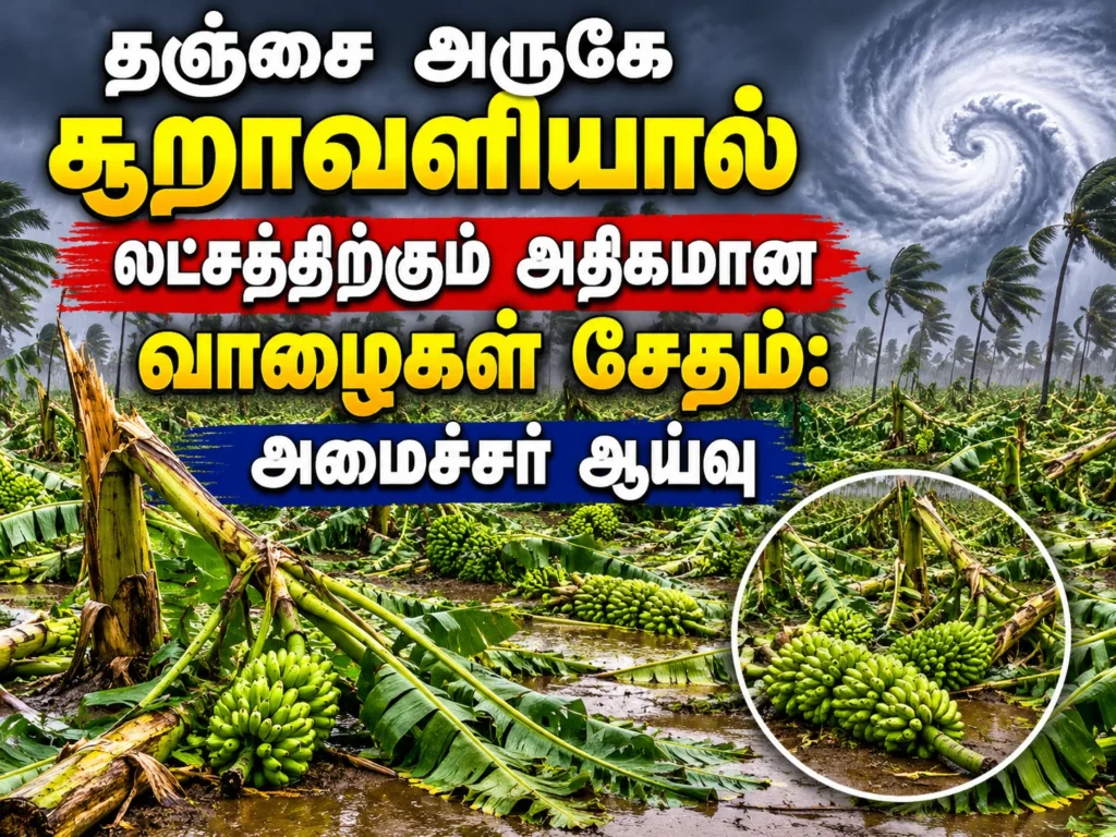 தஞ்சை அருகே சூறாவளியால் லட்சத்திற்கும் அதிகமான வாழைகள் சேதம்: அமைச்சர் ஆய்வு 1 image 19