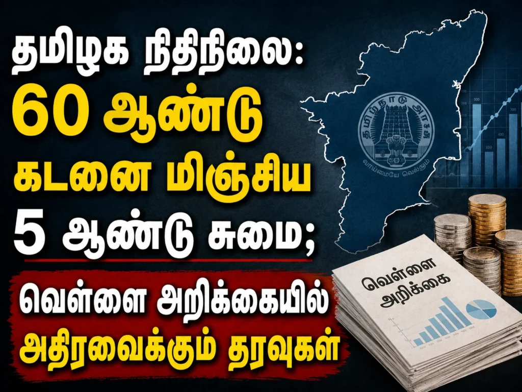 தமிழக நிதிநிலை: 60 ஆண்டு கடனை மிஞ்சிய 5 ஆண்டு சுமை; வெள்ளை அறிக்கையில் அதிரவைக்கும் தரவுகள் 1 Tamil Nadu Financial Crisis: White Paper Reveals Five-Year Debt Burden Exceeding Six Decades of State Borrowing