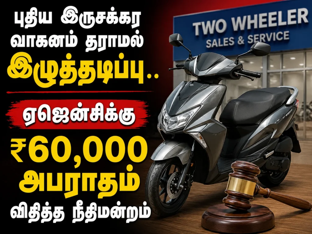 இருசக்கர வாகனத்தை 2 நாளில் தராமல் இழுத்தடித்த ஏஜென்சி: ₹60,000 நஷ்டஈடு வழங்க நீதிமன்றம் அதிரடி உத்தரவு 1 Consumer Court Orders Agency to Pay ₹60,000 Compensation for Delaying Two-Wheeler Delivery Beyond Promised Date