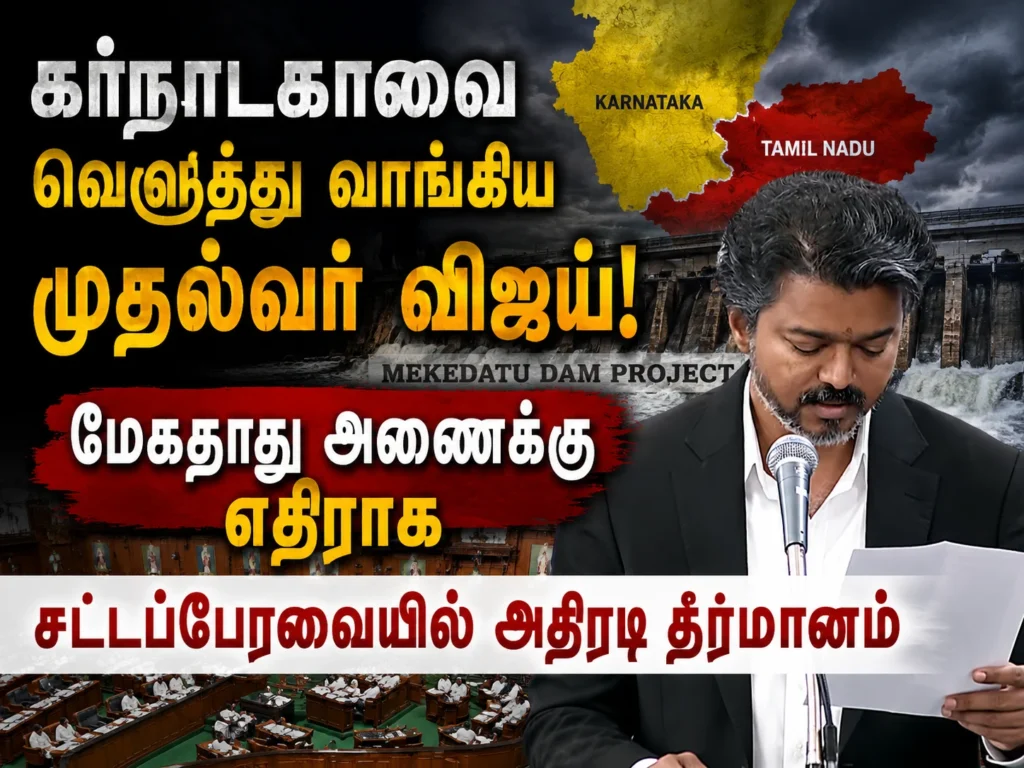 கர்நாடகாவை வெளுத்து வாங்கிய முதல்வர் விஜய்! மேகதாது அணைக்கு எதிராக சட்டப்பேரவையில் அதிரடி தீர்மானம் 1 Tamil Nadu Chief Minister Vijay Moves Strong Assembly Resolution Against Karnataka’s Mekedatu Dam Project
