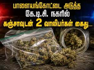 Two Madurai youths arrested in KTC Nagar for allegedly selling ganja during a police crackdown in Tirunelveli.