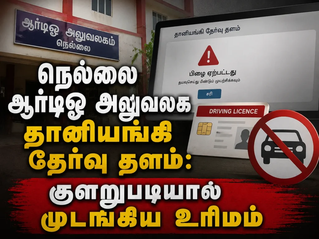 நெல்லை ஆர்டிஓ அலுவலக தானியங்கி தேர்வு தளம்: குளறுபடியால் முடங்கிய உரிமம் 1 image 333