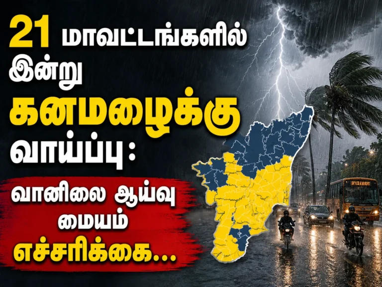 Heavy Rain Alert Issued for 21 Districts Today as Weather Department Warns of Intense Downpour Across Tamil Nadu