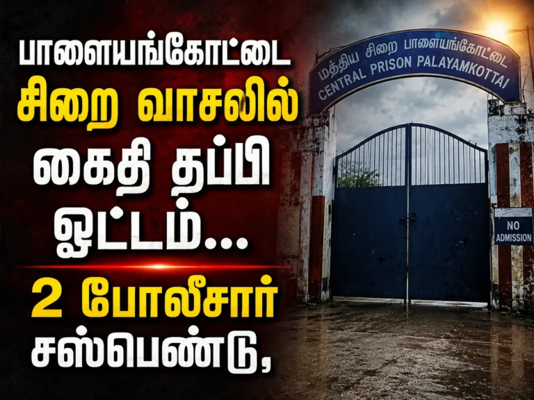 பாளையங்கோட்டை சிறை வாசலில் கைதி தப்பி ஓட்டம்... 2 போலீசார் சஸ்பெண்டு, 4 தனிப்படை தீவிர வேட்டை! 2 Palayamkottai Prison Escape: Undertrial Prisoner Flees at Jail Entrance, Two Police Personnel Suspended as Four Special Teams Launch Manhunt